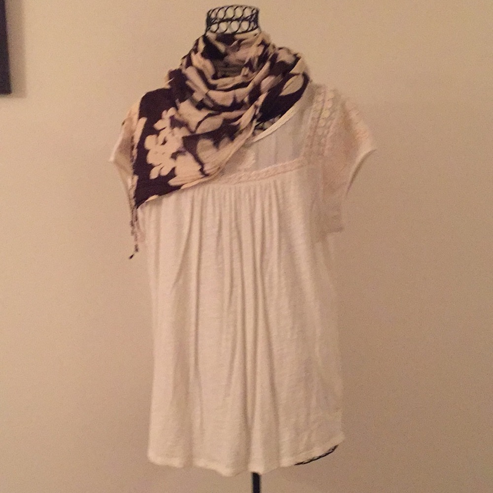 Lucky Brand cap-sleeve embroidered shirt